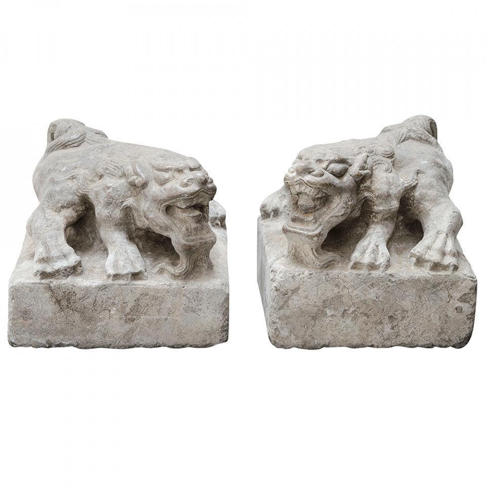 Set 2 decoratiuni gri din marmura 20 cm Lions Versmissen - PARIS14A.RO