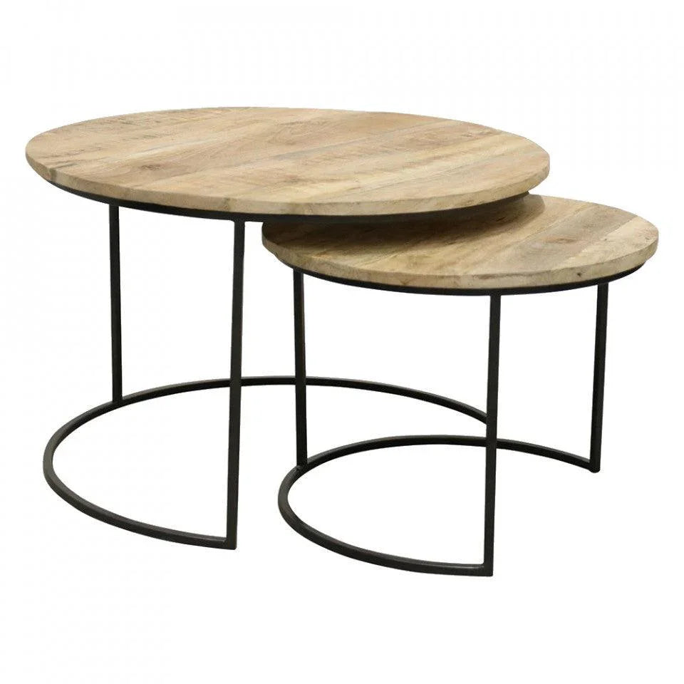 Set 2 masute maro/negre din lemn de mango si fier Vintage Big Raw Materials - PARIS14A.RO