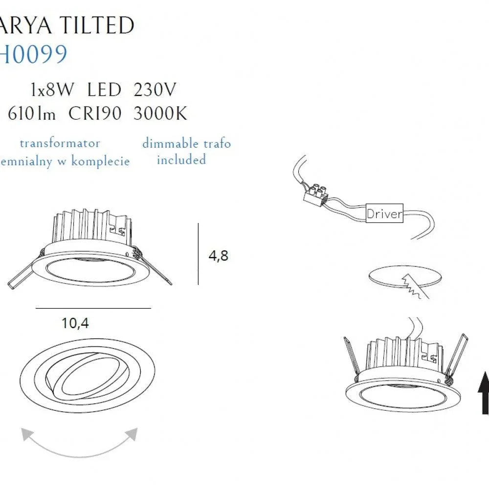 Spot incastrat MAX ARYA TILTED Culoare neagra 8W MAXLIGHT H0099 - PARIS14A.RO