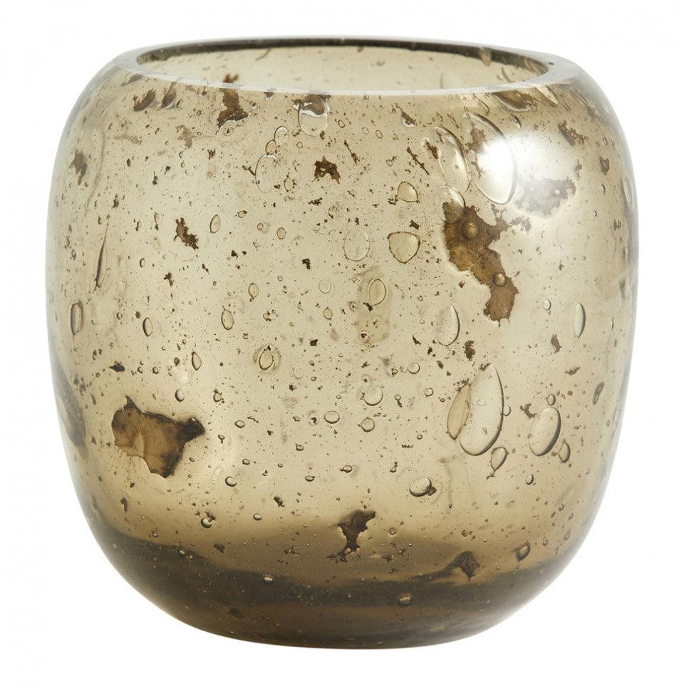 Suport lumanare maro deschis din sticla 8 cm Blossom Nordal - PARIS14A.RO