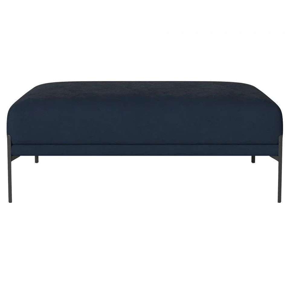 Taburet dreptunghiular albastru din piele si otel 91x121 cm Caisa Bolia - PARIS14A.RO