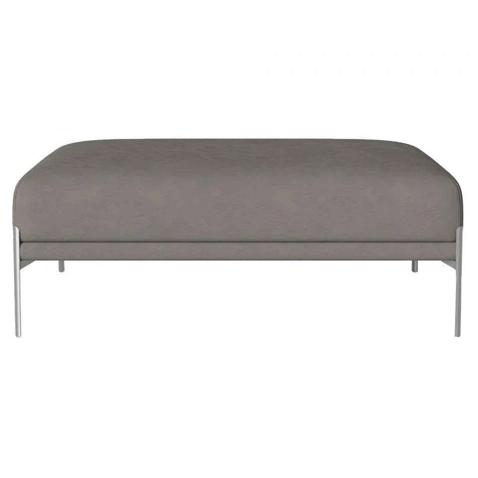 Taburet dreptunghiular gri/argintiu din piele si otel 91x121 cm Caisa Bolia - PARIS14A.RO