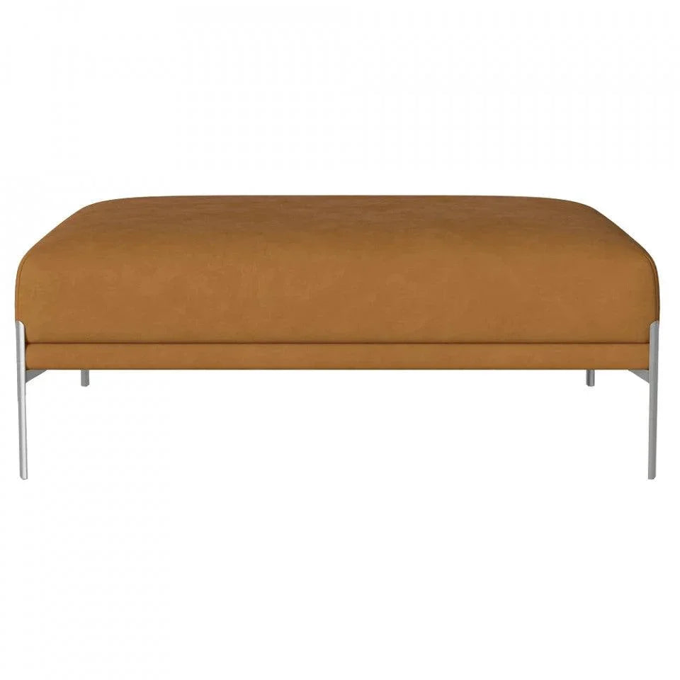 Taburet dreptunghiular maro coniac/argintiu din piele si otel 91x121 cm Caisa Bolia - PARIS14A.RO