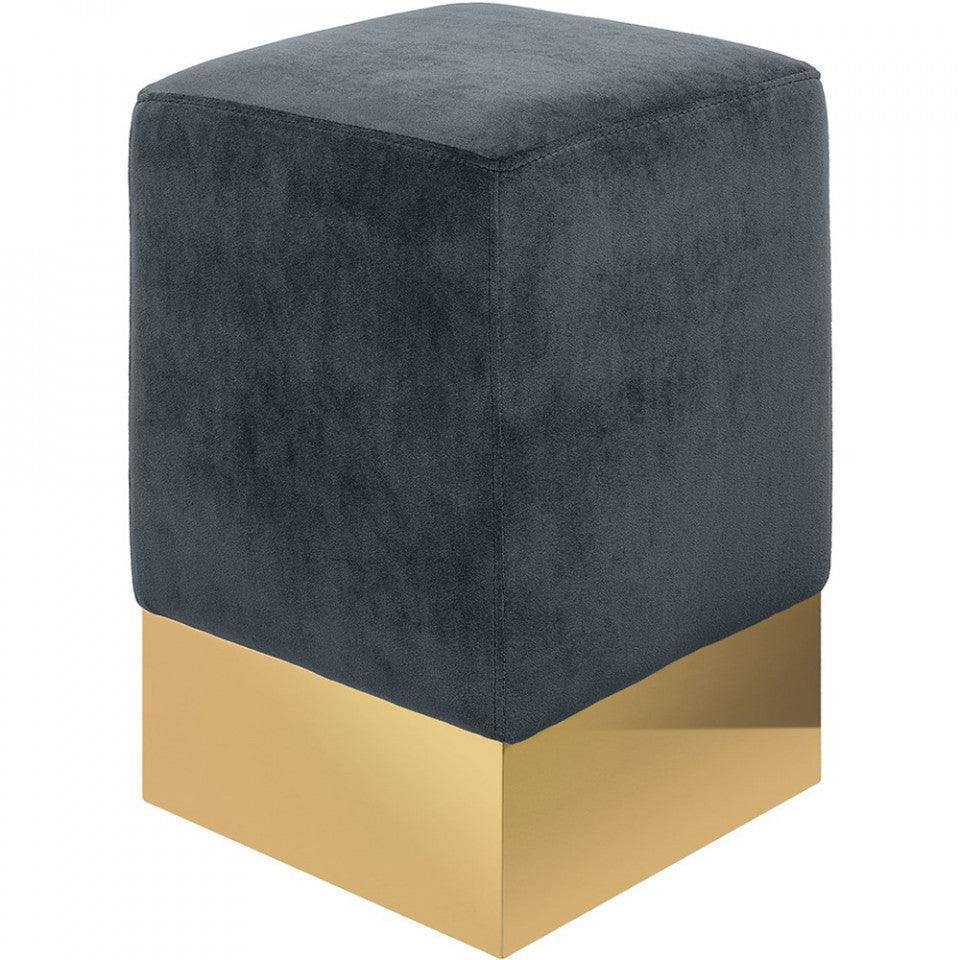 Taburet patrat gri antracit/auriu din catifea si inox 30x30 cm Stella Versmissen - PARIS14A.RO