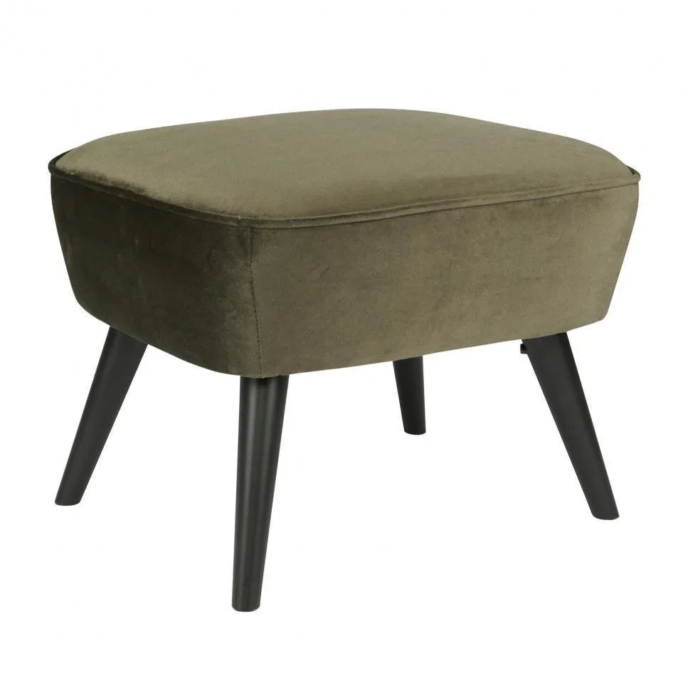 Taburet pentru picioare verde oliv din catifea si lemn 36x56 cm Sara - PARIS14A.RO