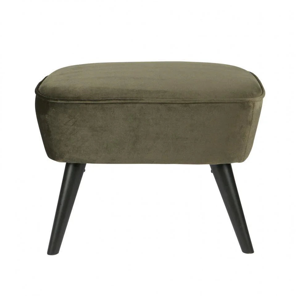 Taburet pentru picioare verde oliv din catifea si lemn 36x56 cm Sara - PARIS14A.RO