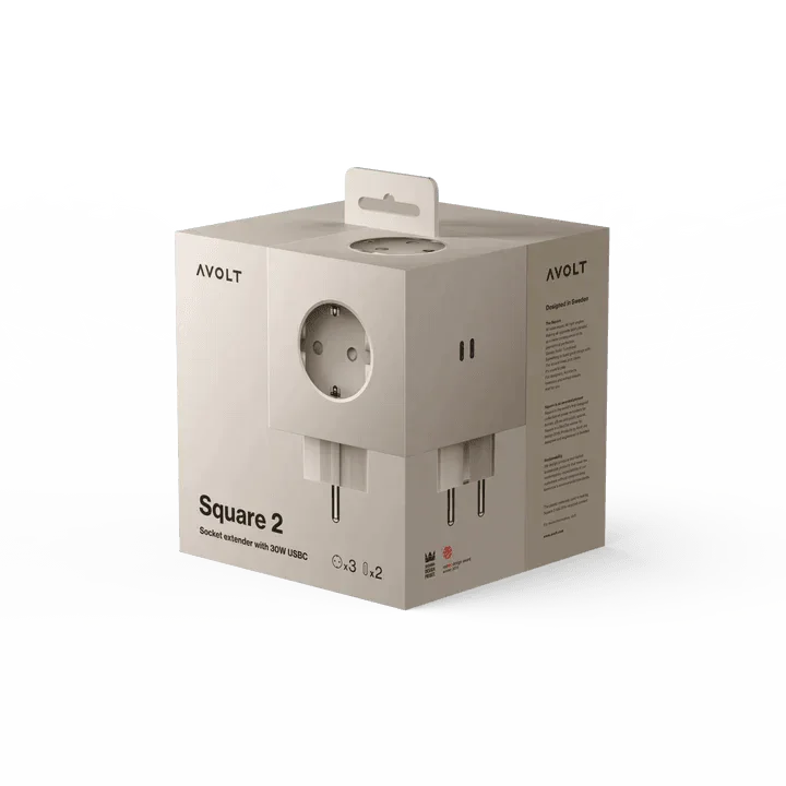 Triplu stecher Square 2, 3 prize, 2 porturi USB tip C - Culoare Sand - Avolt - PARIS14A.RO
