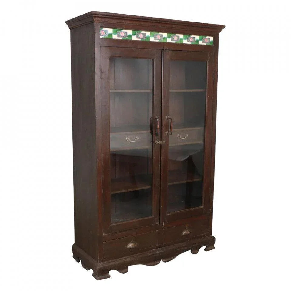 Vitrina maro din lemn de tec si sticla 191 cm Nanpara Raw Materials - PARIS14A.RO