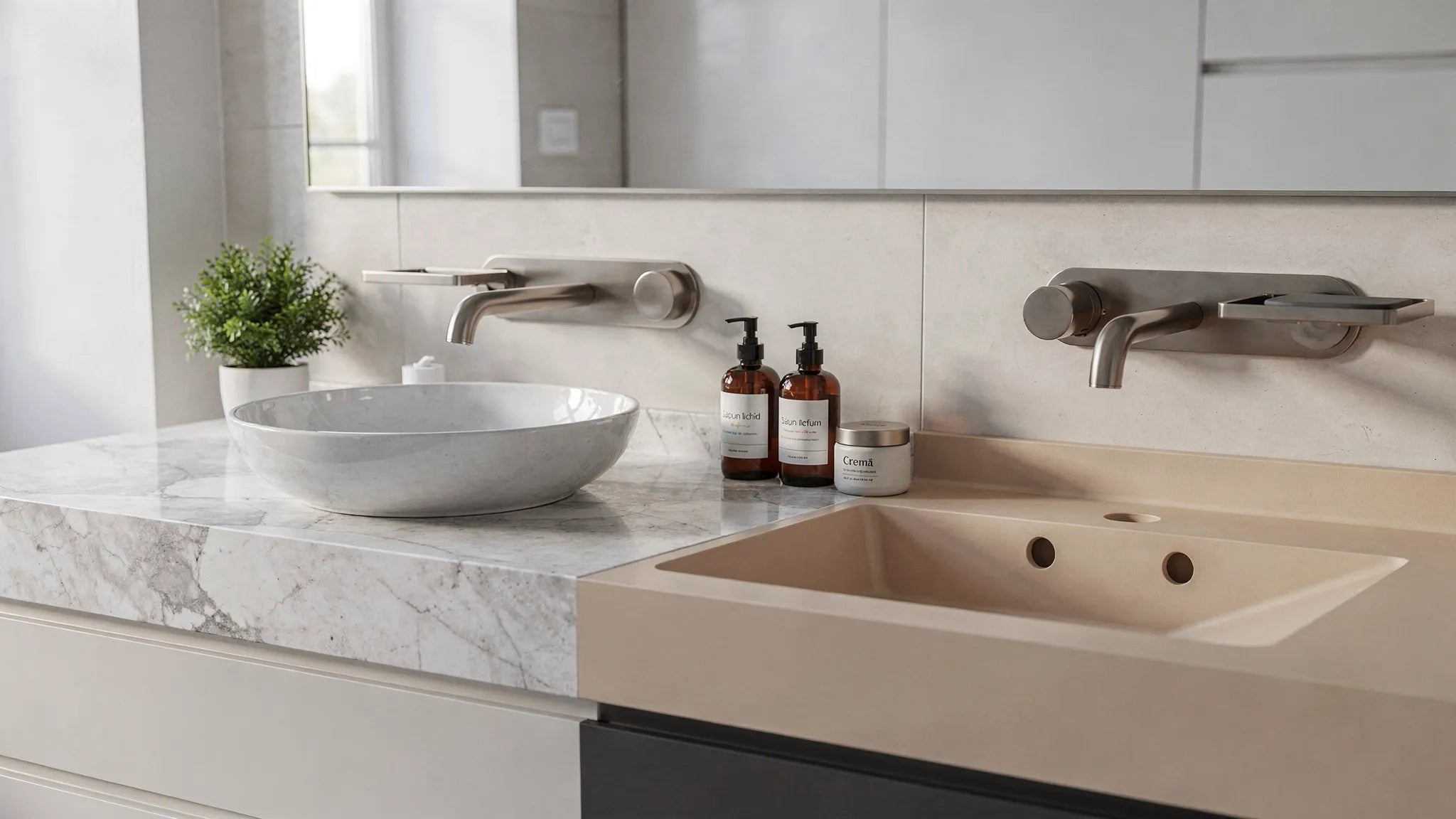 Blat lavoar baie: piatră, HPL sau compozit?