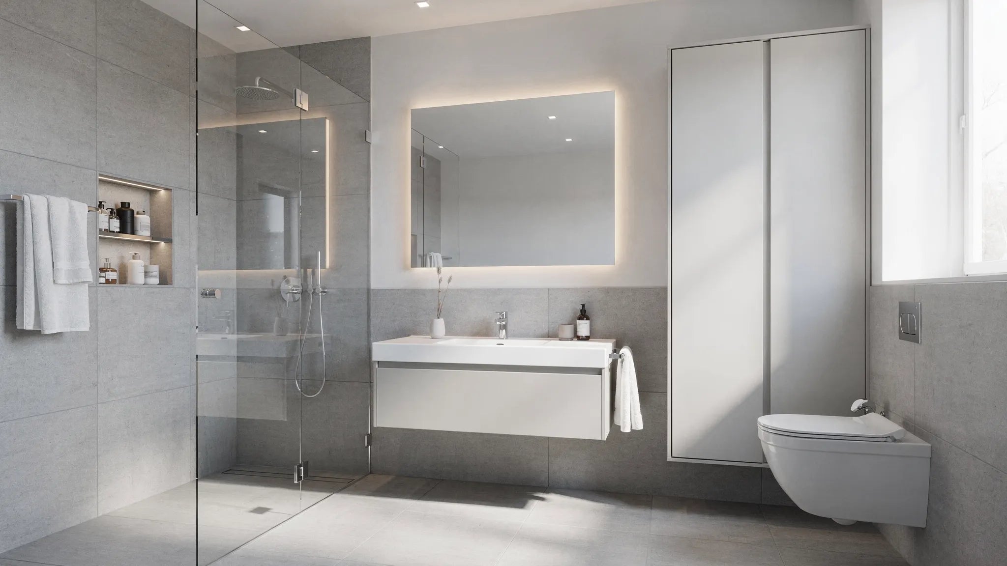 Băi moderne cu duș: 5 layout-uri care funcționează