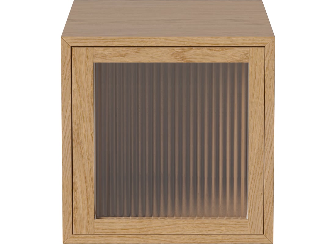 Bolia Mobilă de Depozitare Case 1×1 m. cu Ușă de Sticlă – 35 cm Stejar Uluit, Furnir 2