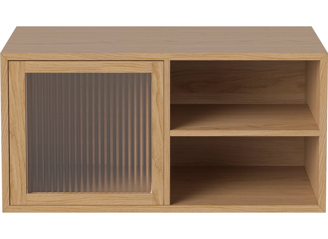 Bolia Mobilă de Depozitare Case 1×2 m. cu 1 Ușă de Sticlă și 1 Raft – 35 cm Stejar Uluit, Furnir 2
