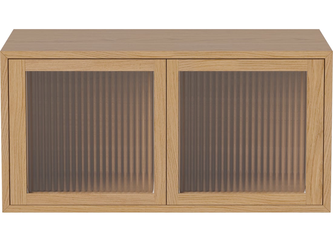 Bolia Mobilă de Depozitare Case 1×2 m. cu 2 Uși de Sticlă – 28 cm Stejar Uluit, Furnir 2