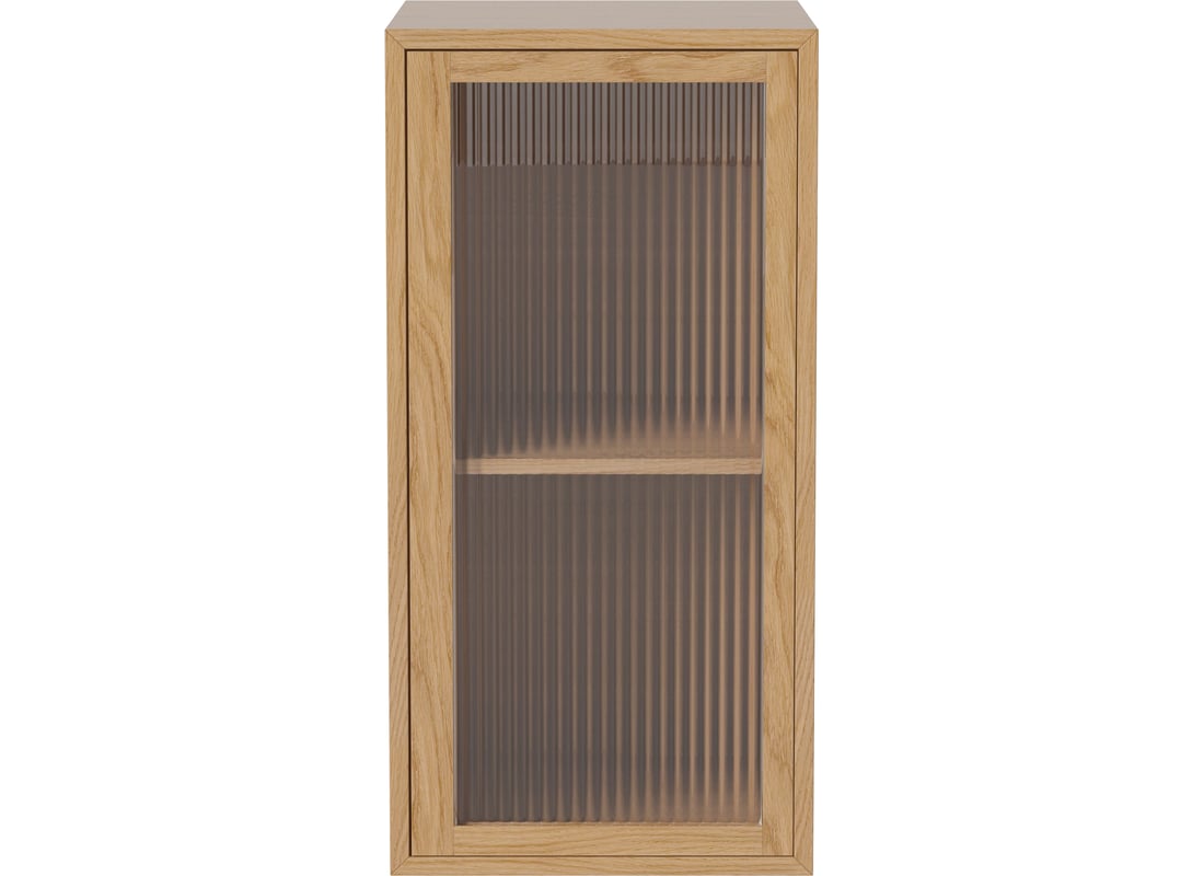 Bolia Mobilă de Depozitare Case 2×1 m. cu 1 Ușă de Sticlă și 1 Raft – 35 cm Stejar Uluit, Furnir 2
