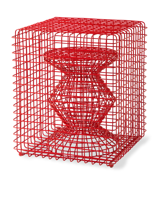 Taburet Wire Zig Zag – Design Iconic Pols Potten - Rosu - 40x40x47 cm