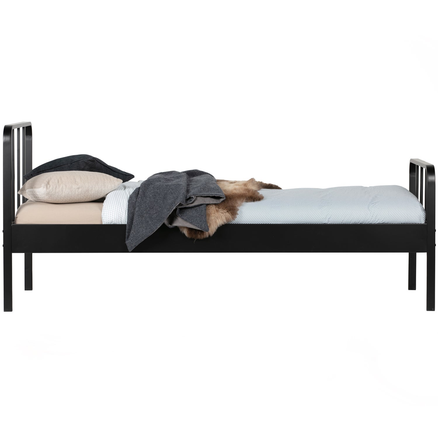 WOOOD pat simplu MEES | otel | Negru | 90x208x95 cm