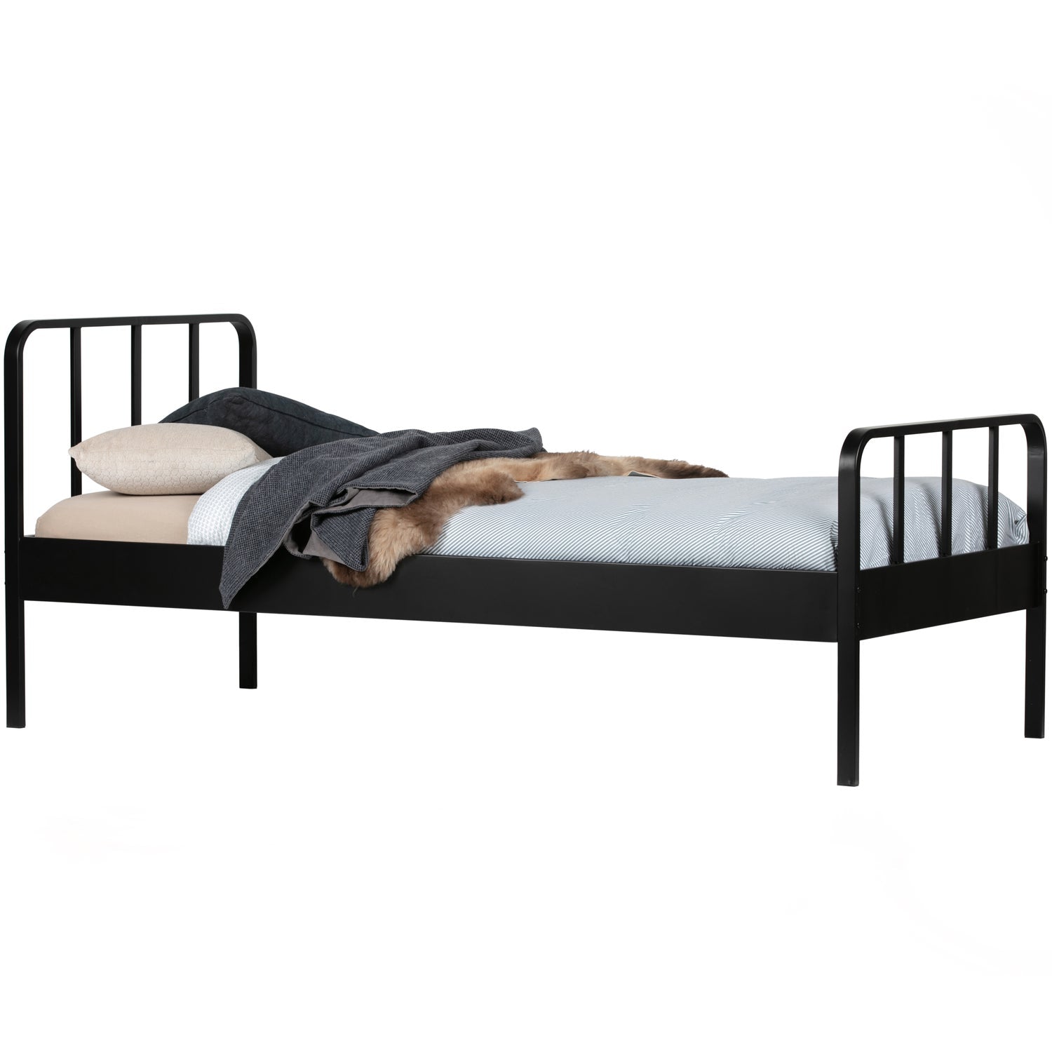 WOOOD pat simplu MEES | otel | Negru | 90x208x95 cm