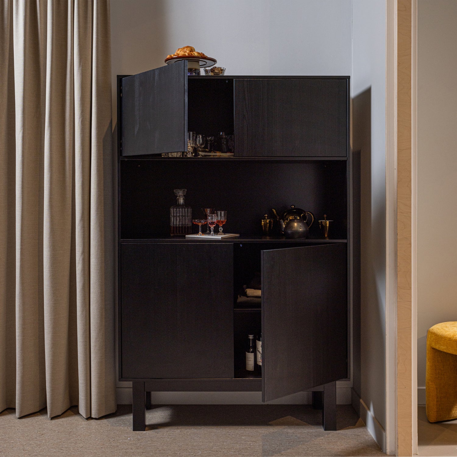 WOOOD dulap FINCA BUFFET / | Pin | Negru | 170x110x40 cm