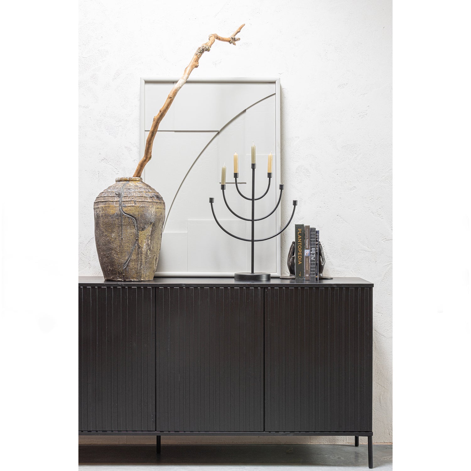 WOOOD consola NEW GRAVURE SIDEBOARD 200 CM | Pin | Negru | 85x200x44 cm