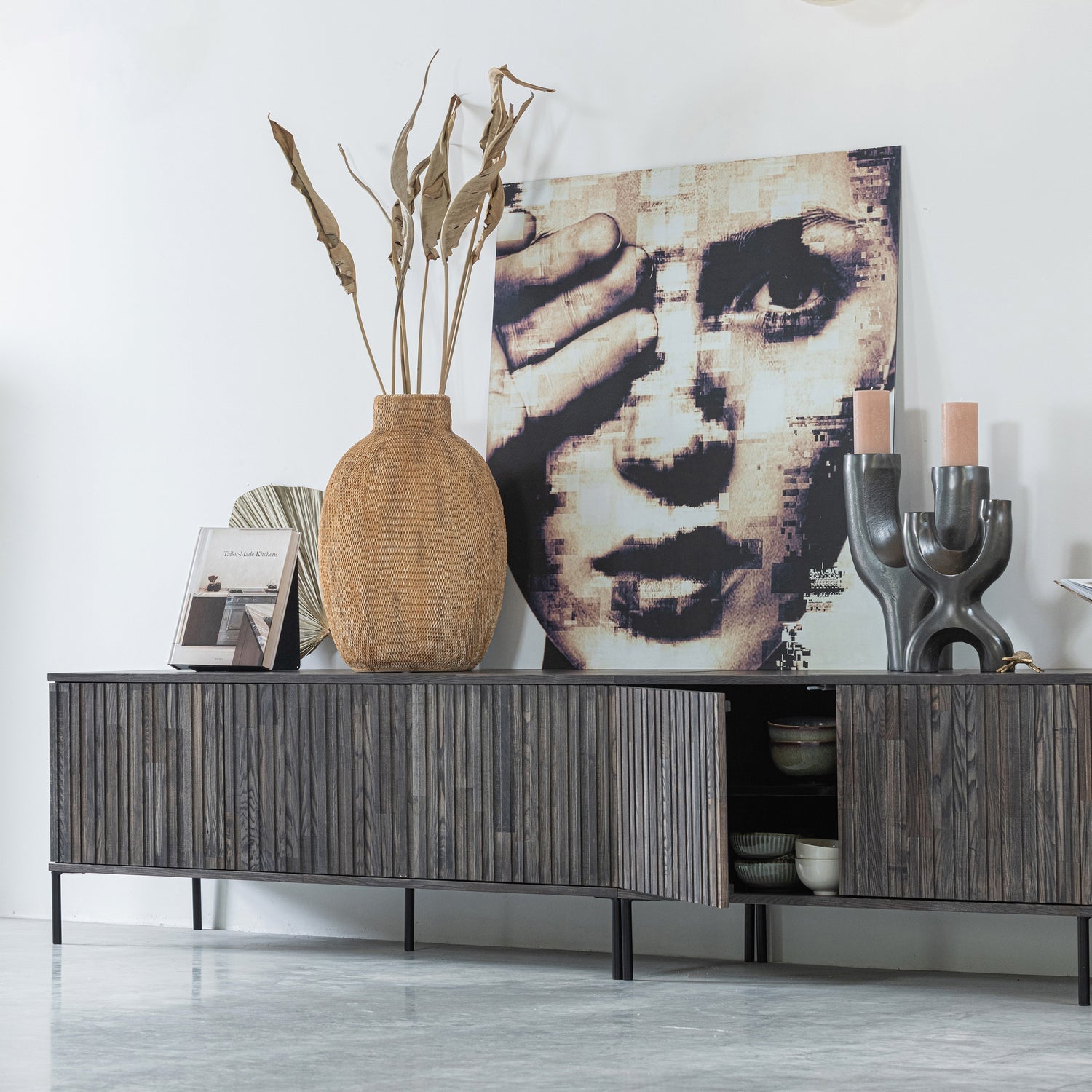 WOOOD mobila TV NEW GRAVURE | Ash Veneer | Espresso | 56x100x44 cm