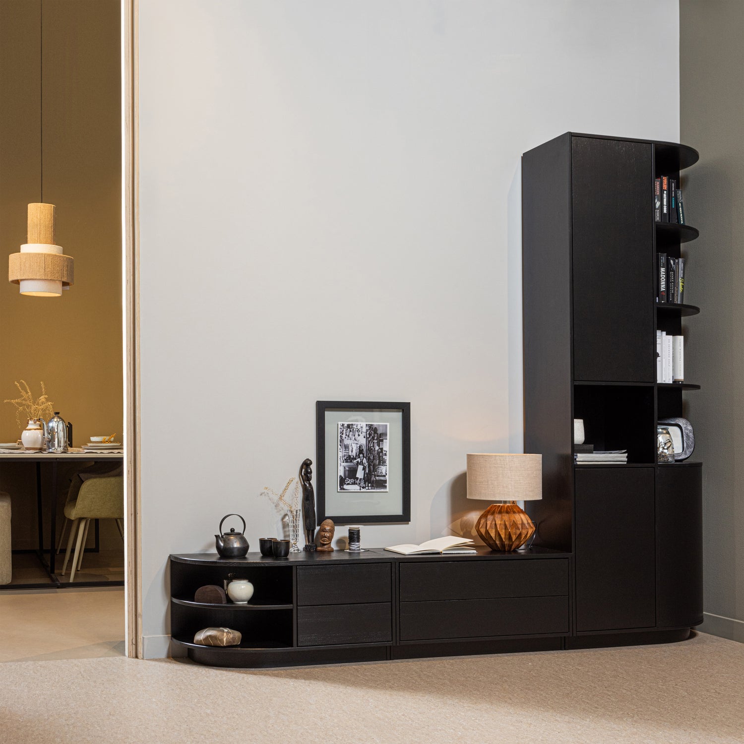 WOOOD mobila TV FINCA | Pin | Negru | 40x75x40 cm