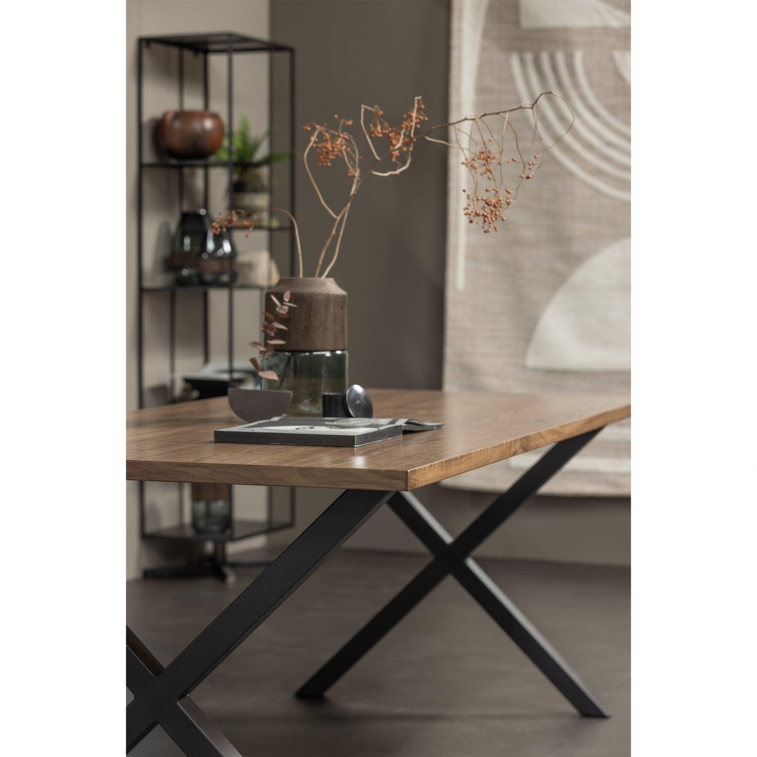 JIMMY DINING TABLE WALNUT VENEER 200x90 X-LEG METAL BLACK