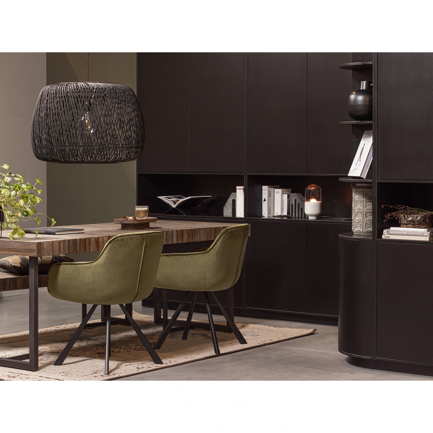 WOOOD dulap depozitare FINCA | Pin | Negru | 210x110x40 cm