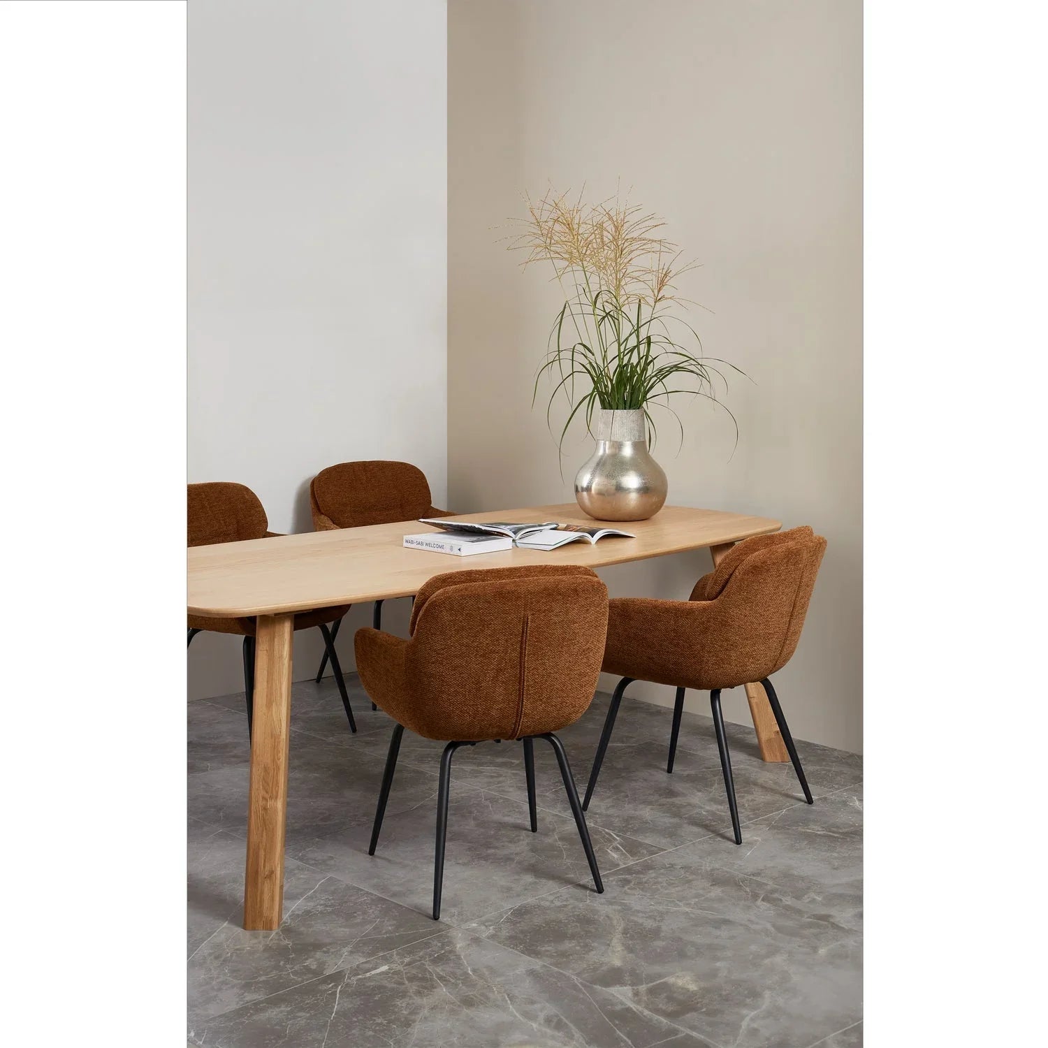 RUNA DINING CHAIR CHENILLE CARAMEL BROWN/YELLOW