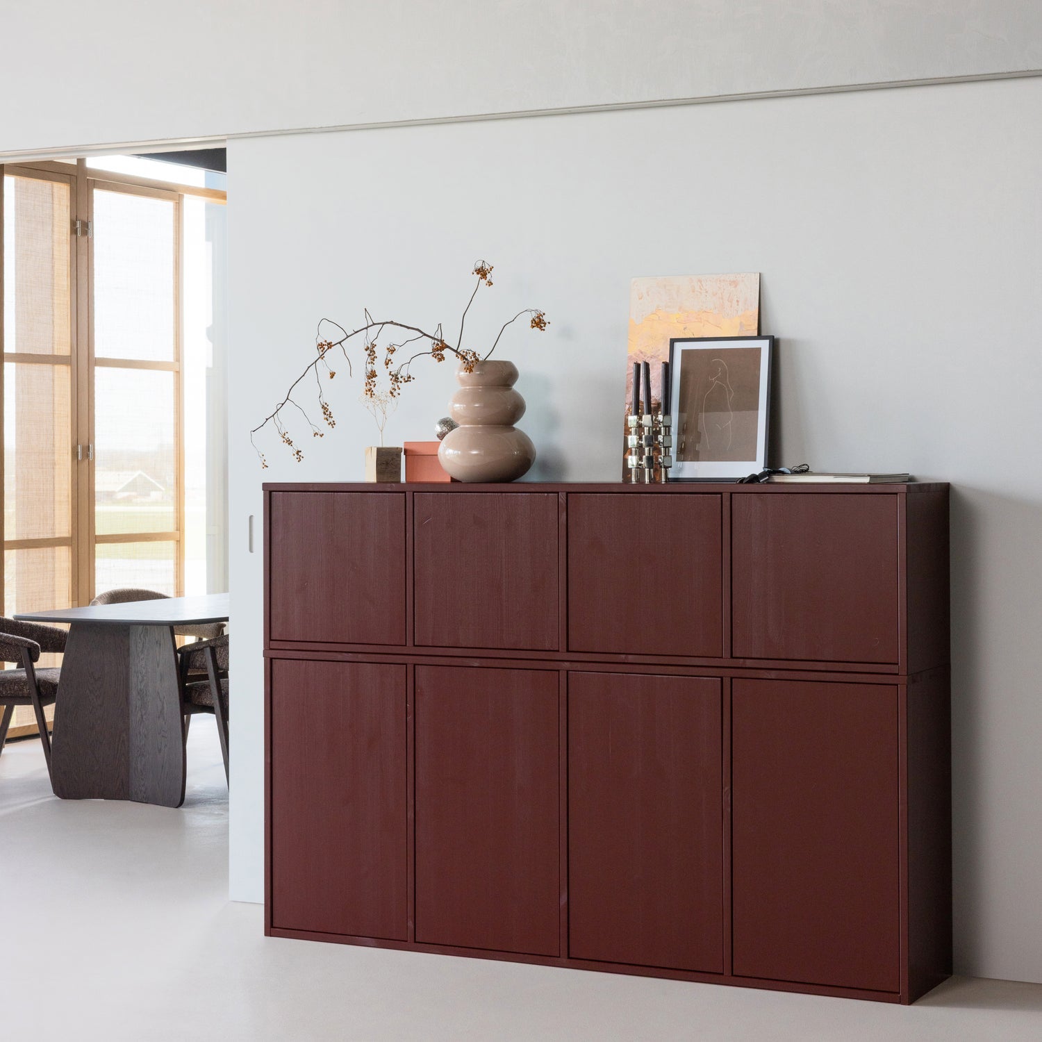 WOOOD mobila TV MEREL | Pin | Burgund | 50x200x39 cm