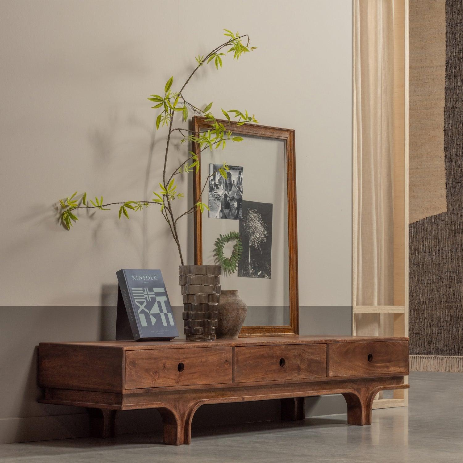 STAES TV-STAND 3 DRAWERS MANGO WOOD WALNUT