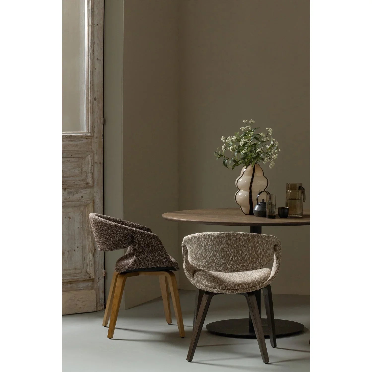 YOSSI DINING CHAIR BROWN WITH WOODEN LEG NATURAL