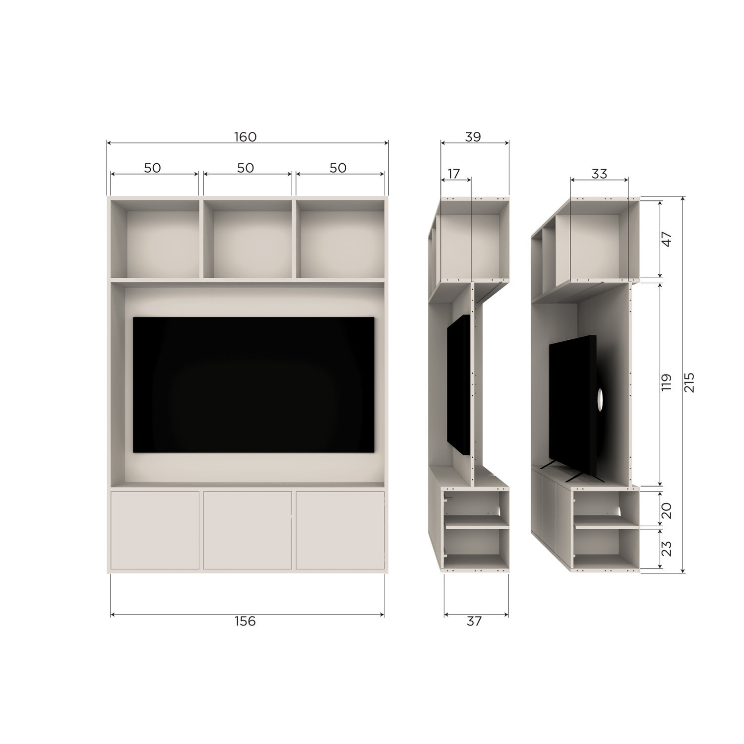 MEGGY TV STORAGE CABINET 160 CM PINE DUST [fsc]
