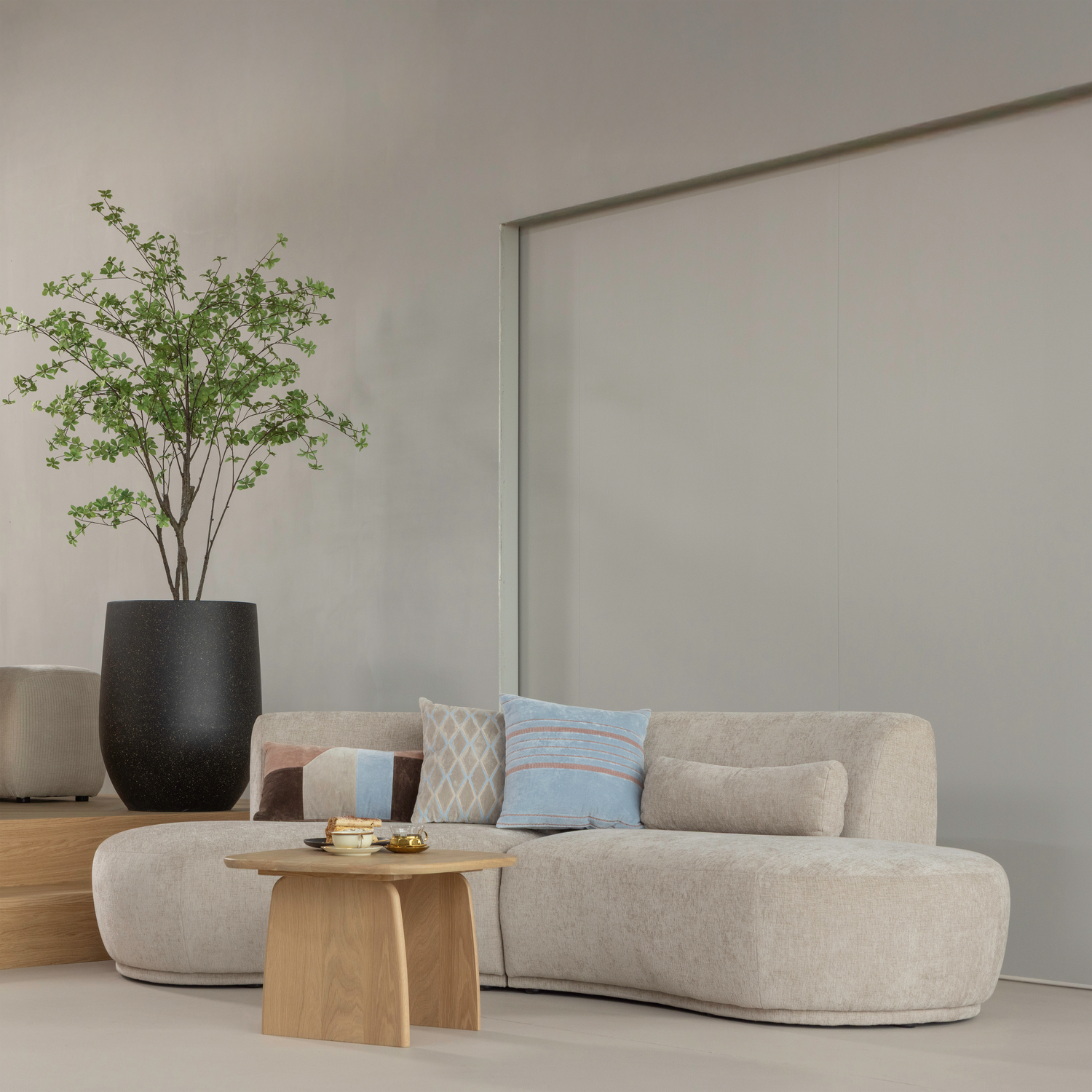 LAON CUSHIONS VELVET NATURAL/BLUE - SET OF 3