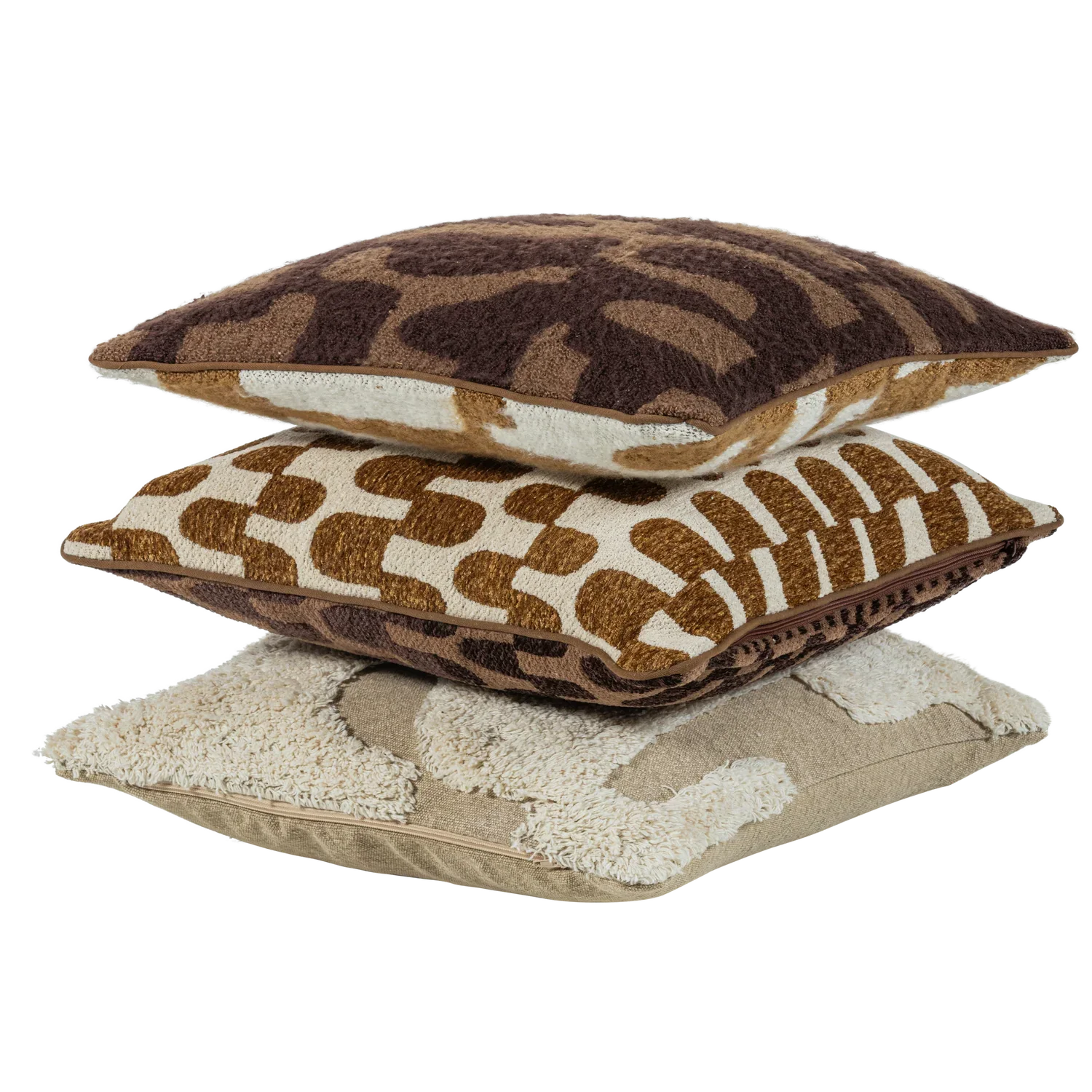 FAYDEN CUSHIONS CHENILLE BROWN/NATURAL - SET OF 3