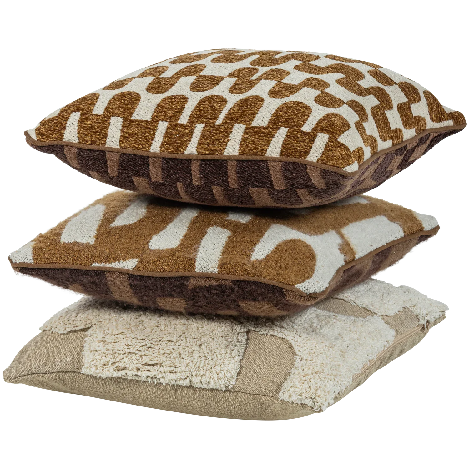 FAYDEN CUSHIONS CHENILLE BROWN/NATURAL - SET OF 3
