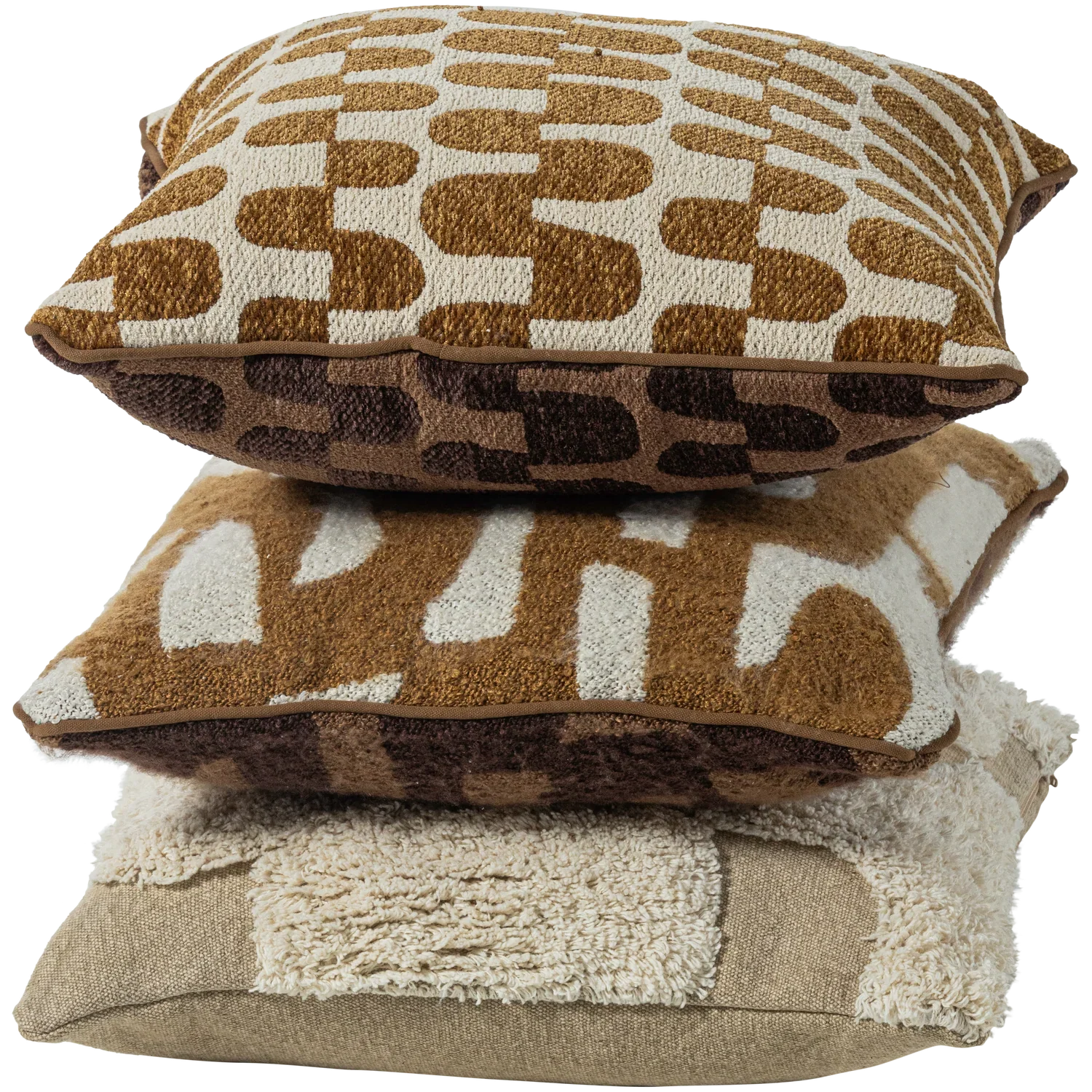 FAYDEN CUSHIONS CHENILLE BROWN/NATURAL - SET OF 3