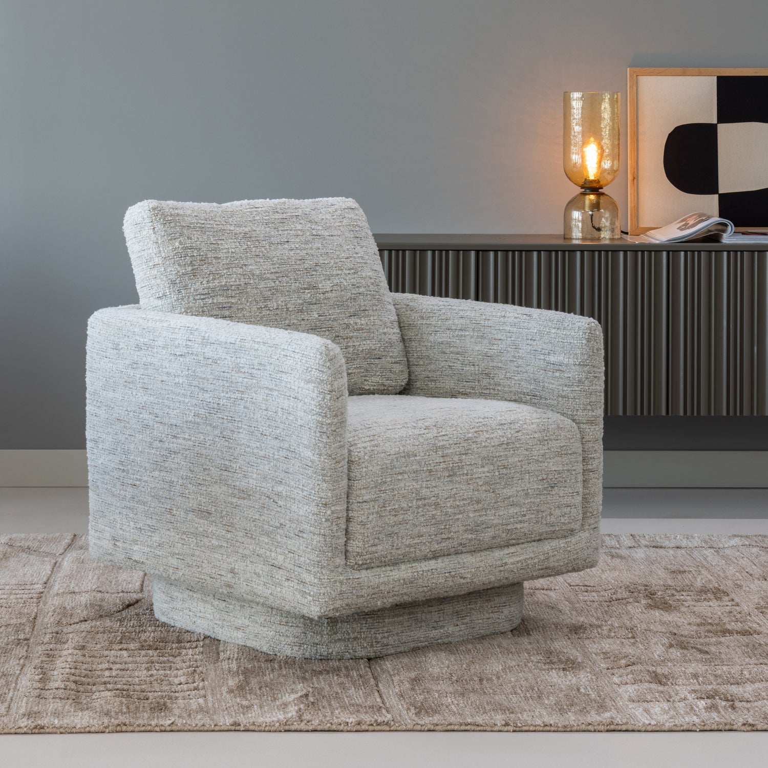 OSKA SWIVEL ARMCHAIR NATURAL MELANGE