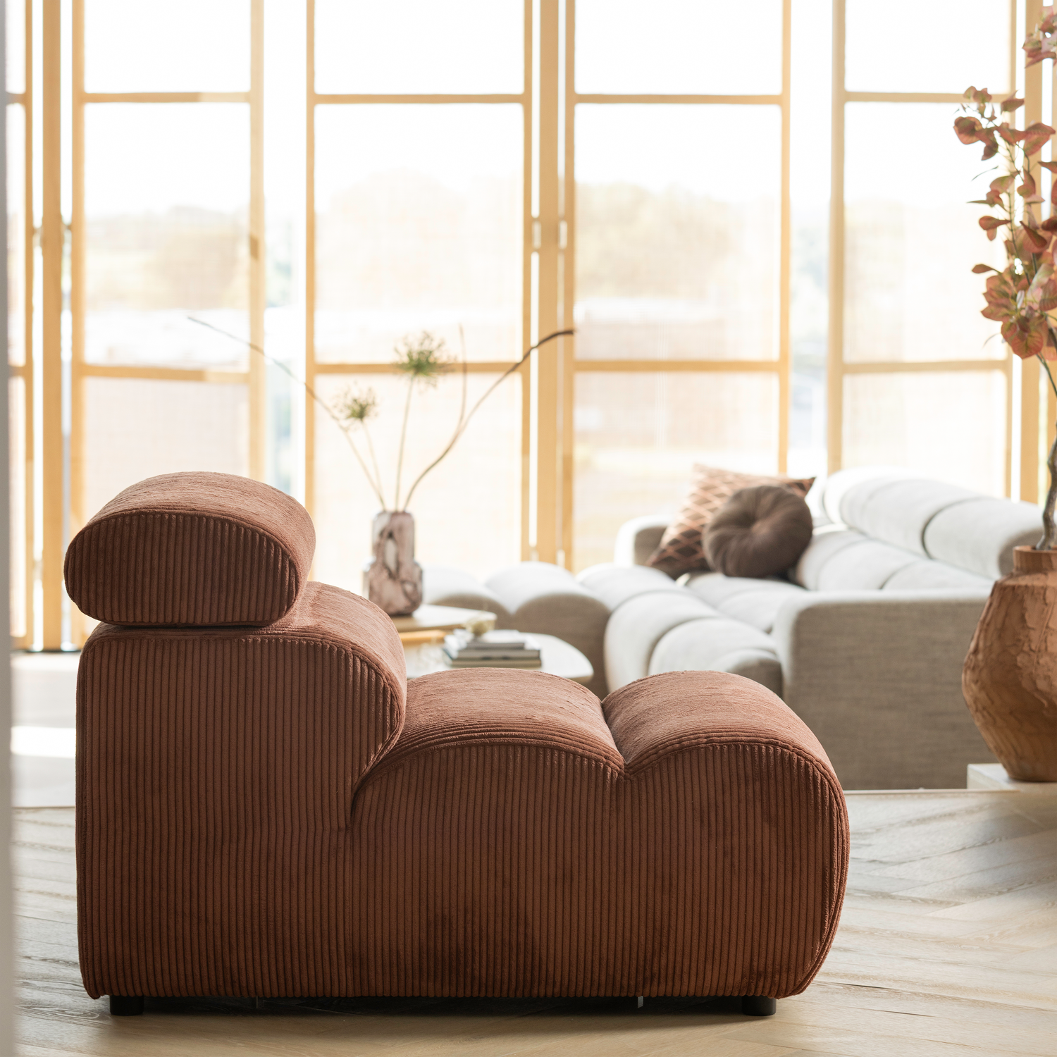 WOOOD canapea modulara NOVI 1-SEATER ELEMENT RIB FABRIC TERRA | 88% Pes / 12% Pac | Terra | 86x82x113 cm