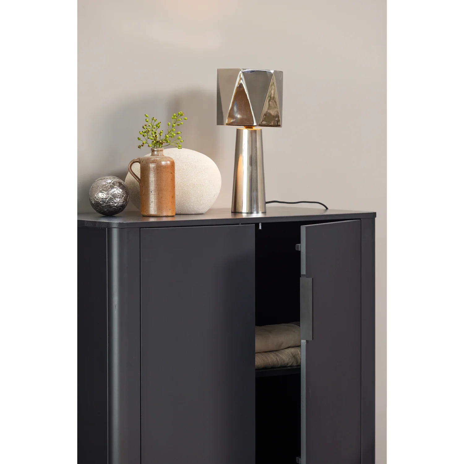 GUNNAR 2-DOORS CABINET PINE MATT BLACK [fsc]