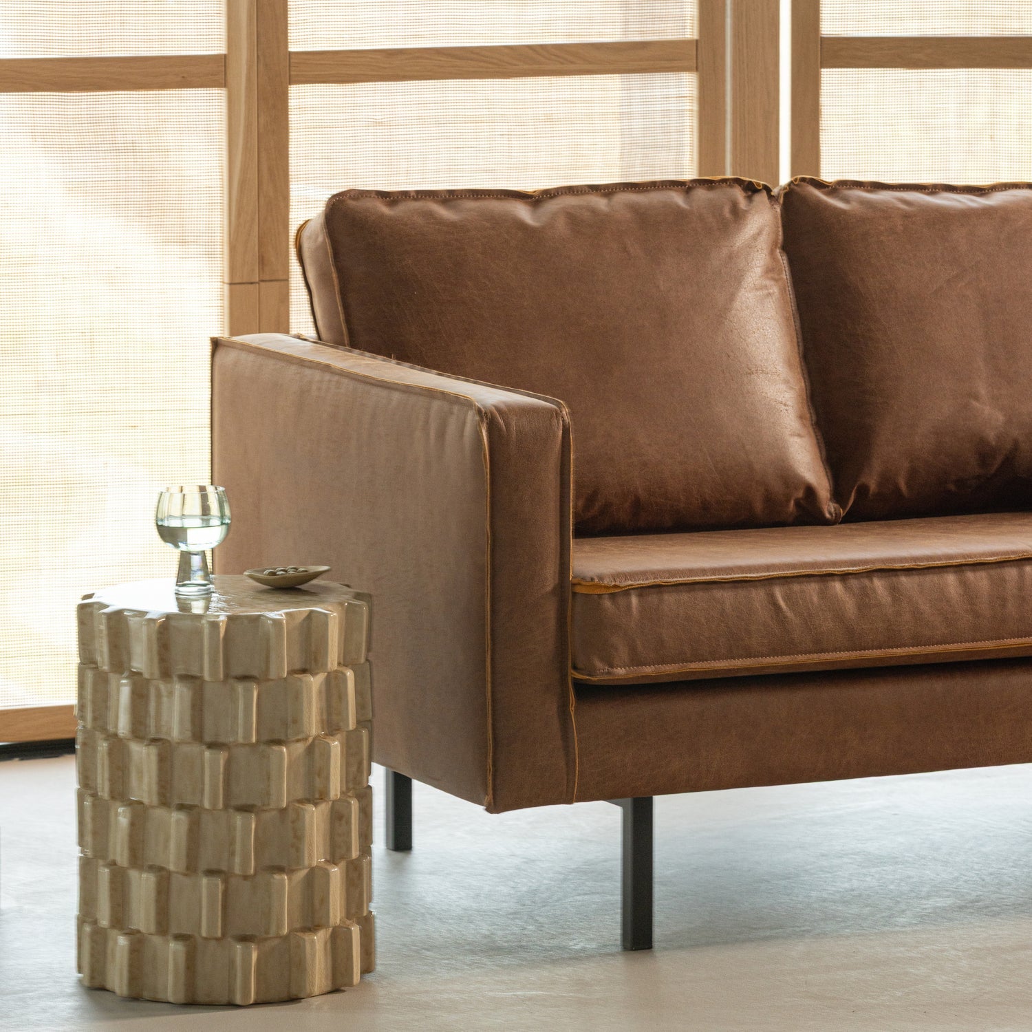 WOOOD canapea 2 locuri RODEO | Piele | Coniac | 85x150x86 cm