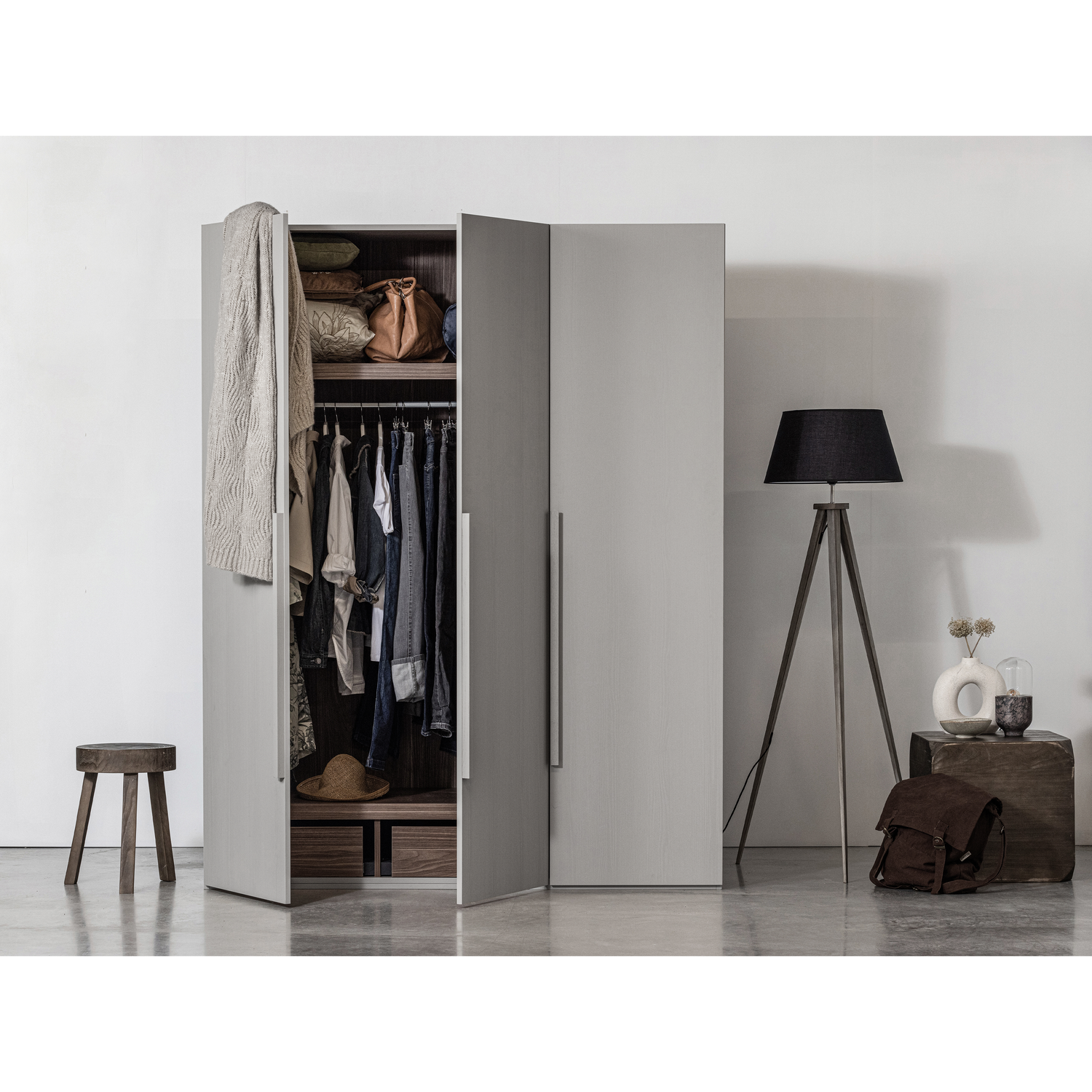 WOOOD dulap RENS 3-DOORS | Chipboard | Gri | 210x165x58 cm
