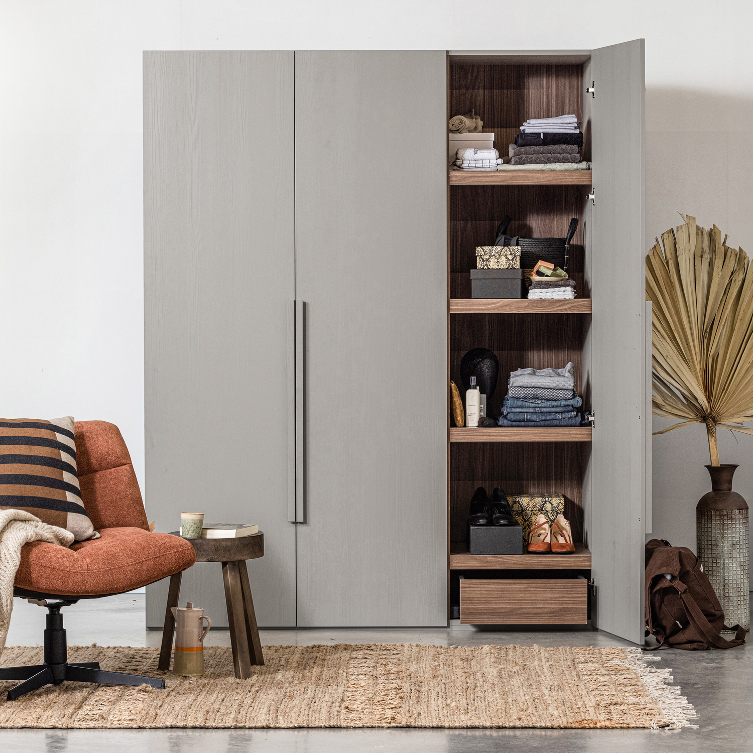 WOOOD dulap RENS 3-DOORS | Chipboard | Gri | 210x165x58 cm