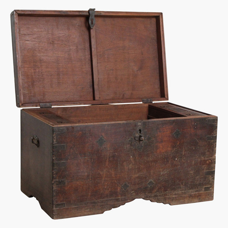 Cufăr Vintage Mare din Lemn de Tec cu Patină Autentică | Ladă de Depozitare (L 91 cm)