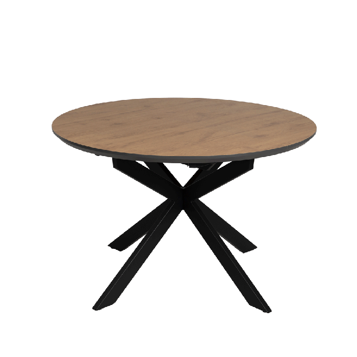 Masă extensibilă dining | MDF și Metal | Stejar Natural & Negru | Design Rotund Modern 120(160)x120x76 cm
