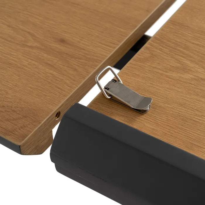 Masă extensibilă dining | MDF și Metal | Stejar Natural & Negru | Design Rotund Modern 120(160)x120x76 cm