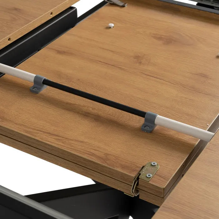 Masă extensibilă dining | MDF și Metal | Stejar Natural & Negru | Design Rotund Modern 120(160)x120x76 cm