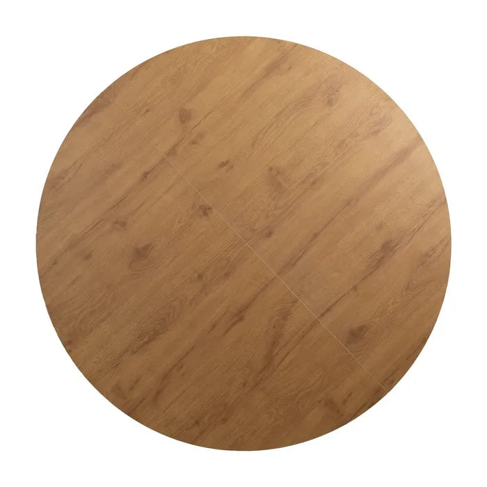 Masă extensibilă dining | MDF și Metal | Stejar Natural & Negru | Design Rotund Modern 120(160)x120x76 cm