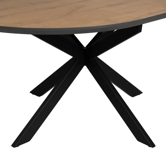 Masă extensibilă dining | MDF și Metal | Stejar Natural & Negru | Design Rotund Modern 120(160)x120x76 cm