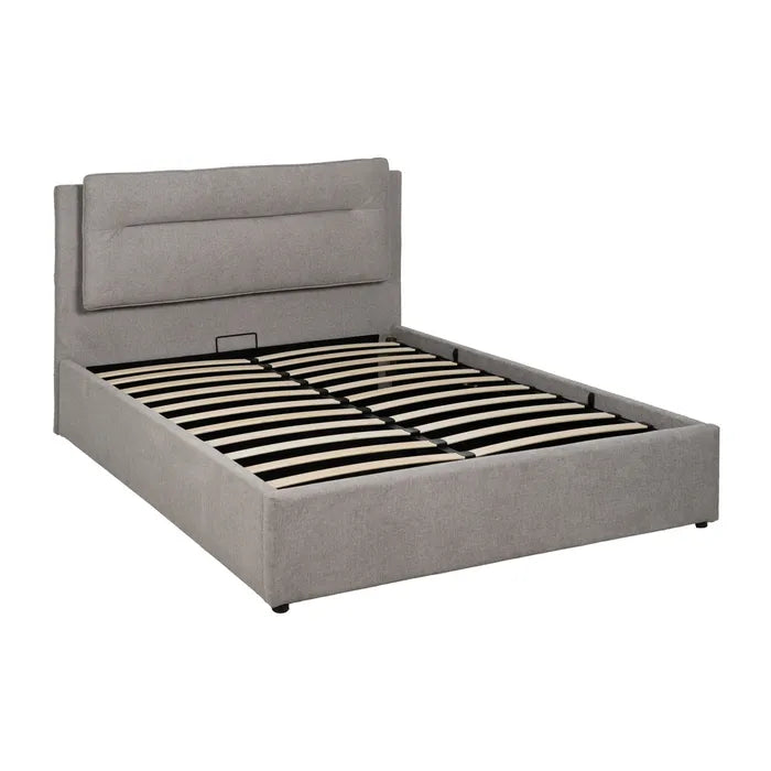 Pat tapițat cu spațiu de depozitare, gri, 164 x 214 x 110 cm – design practic și modern