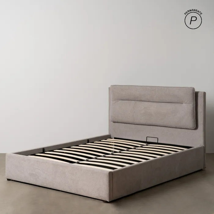 Pat tapițat cu spațiu de depozitare, gri, 164 x 214 x 110 cm – design practic și modern